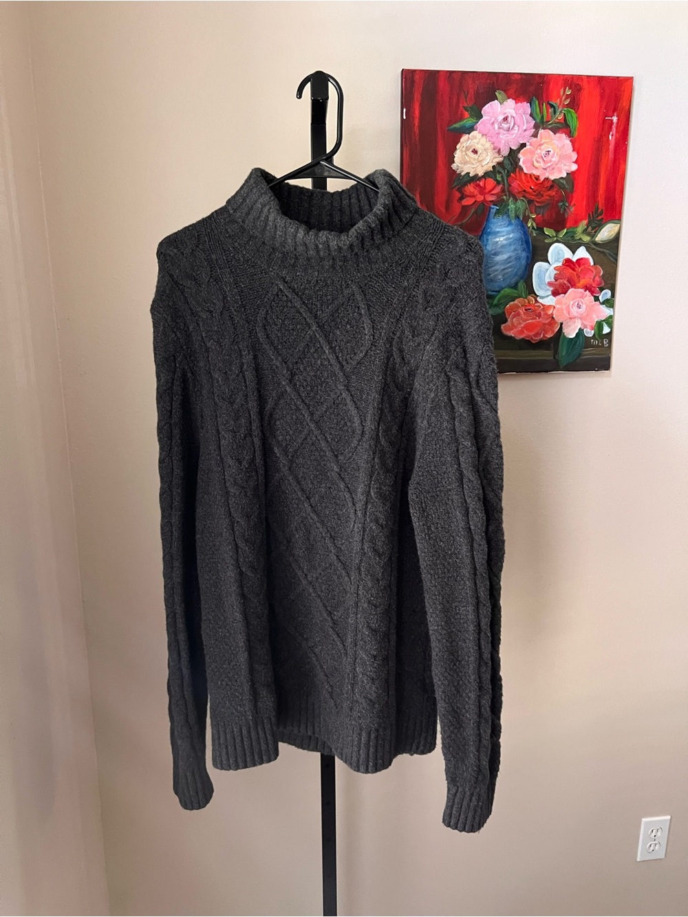 Abercrombie and fitch Cozy Dark Gray Cable Knit Turtleneck Sweater
